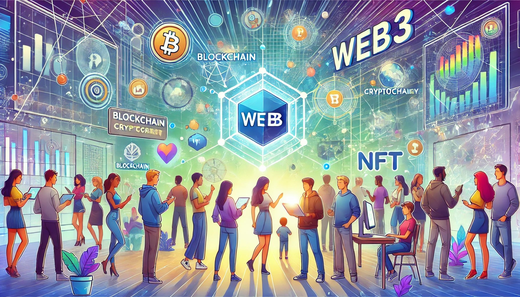 how do i start a web3 community? a vibrant and modern digital illustration representing a Web3 community.